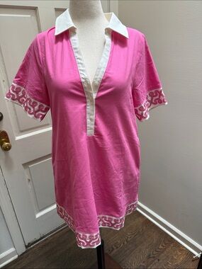 entro Pink Polo Dress with White Collar and Trim